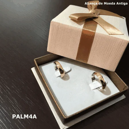 PALM4A Duas alianças douradas em caixa de presente