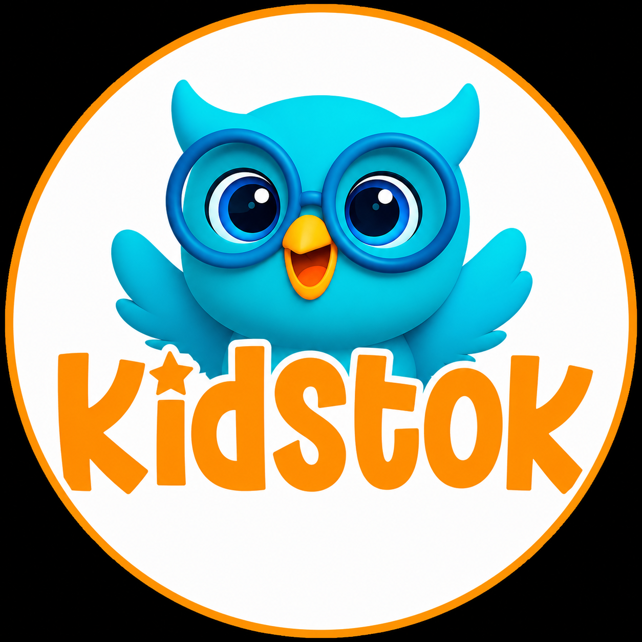ChatGPT Image 22 de jul. de 2026, 20_44_54 Coruja azul com óculos e logo Kidstok