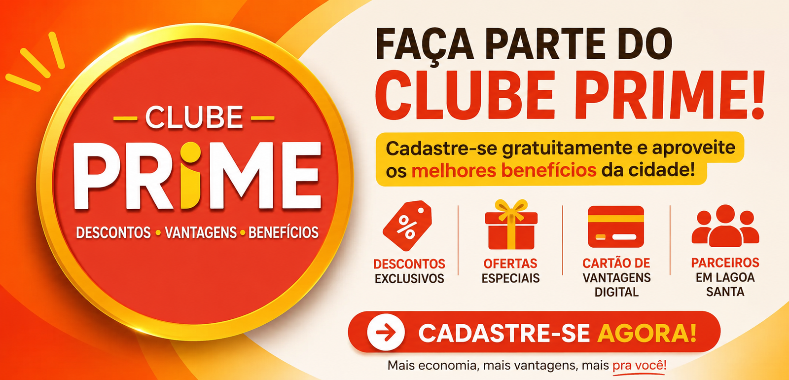 Cadastre gratuitamente e faca parte do no clube de benefícios (1) Banner promocional do Clube Prime com benefícios