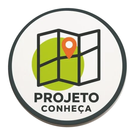Logotipo Projeto Conheça com mapa e marcador